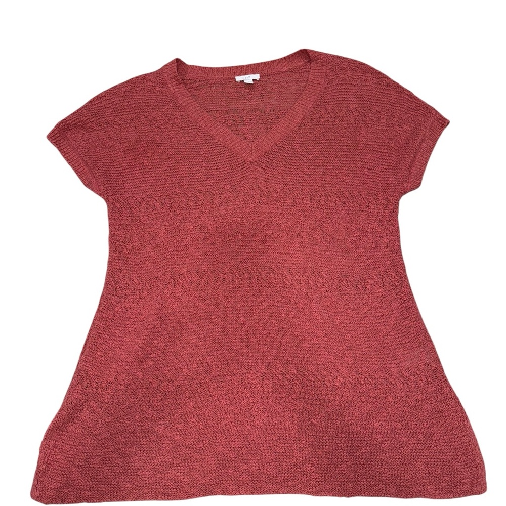 J.Jill Cotton Terracotta Red Textured V-Neck Short Sleeve Sweater Top Small